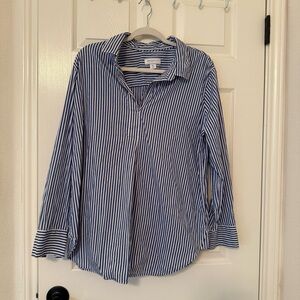 Liz Claiborne Navy and White Striped Blouse office wear chic timeless classic